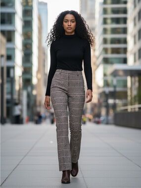 LYSSE brand High-Rise Plaid Straight-Leg Pants - sz Small